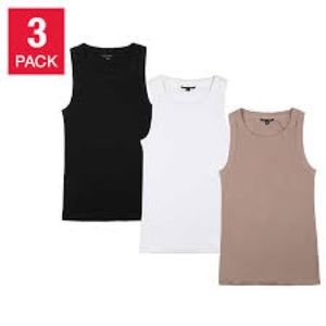 TAHARI RIBBED TANK TOP 3 pack BLACK , white and tan size M NWT